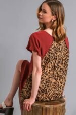 Umgee Red Brown Dress with Animal Print Back