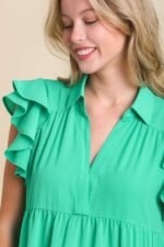 Umgee Tiered Midi Dress with Ruffled Sleeves in Jade Green - Image 4