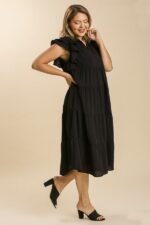 Umgee Tiered Midi Dress with Ruffled Sleeves in Black ON ORDER - Image 3